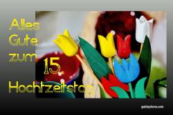 Karte 15. Hochzeitstag Tulpen, bunt