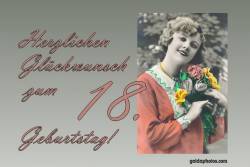 18. Geburtstag - Karte - Frau Blumenstrauß Antik