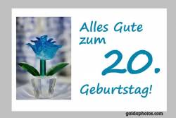 Karte zum 20. Geburtstag Blume türkis