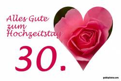 Karte 30. Hochzeitstag Herz rote Rose