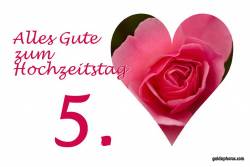 Karte 5. Hochtzeitstag Herz rote Rose