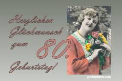 80. Geburtstag Karte Frau Blumenstrauß Antik