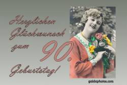 90. Geburtstagskarte Frau Blumenstrauß Antik