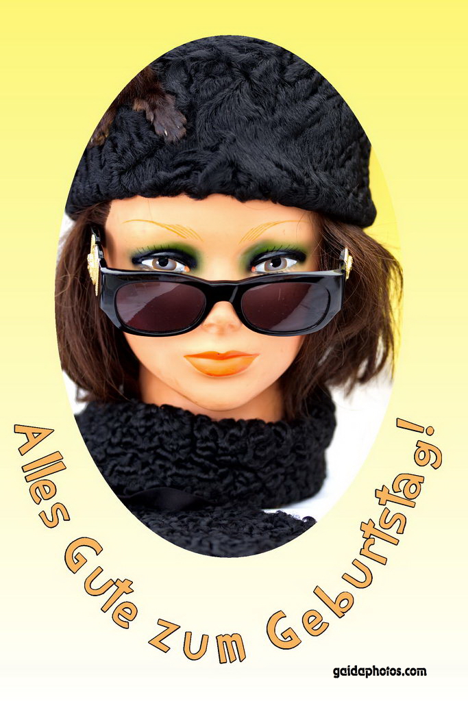 Geburtstagskarte, Frau, Sonnenbrille, Pelz