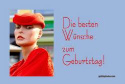Geburtstagskarte, Frau mit Hut, rot